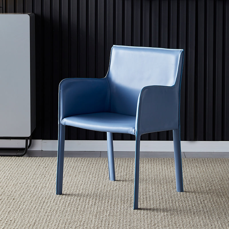 Leather Dining Armchair Upholstered Arm Single Chair with Metal Legs