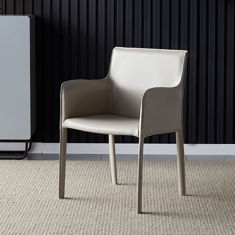 Leather Dining Armchair Upholstered Arm Single Chair with Metal Legs