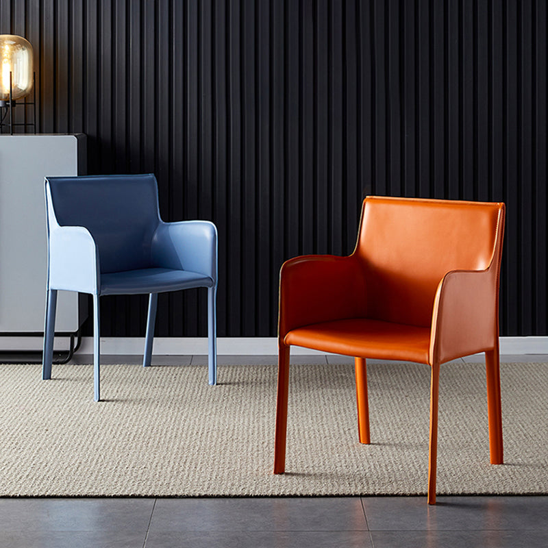 Leather Dining Armchair Upholstered Arm Single Chair with Metal Legs