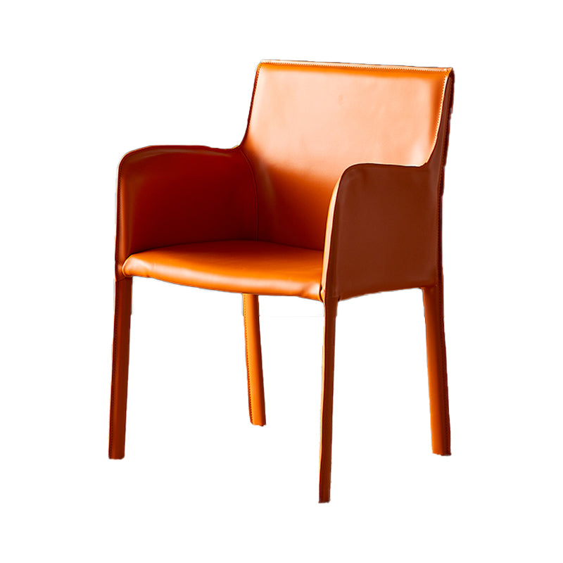 Leather Dining Armchair Upholstered Arm Single Chair with Metal Legs