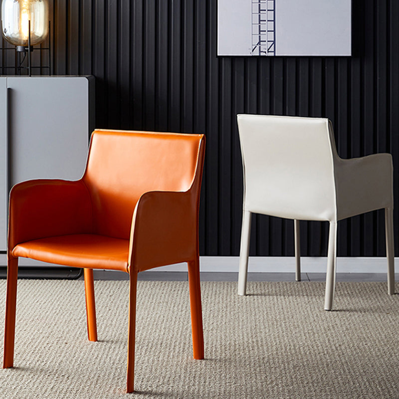 Leather Dining Armchair Upholstered Arm Single Chair with Metal Legs