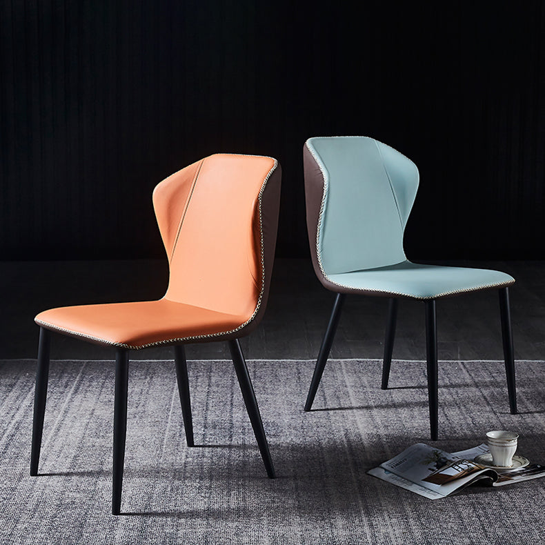 Silla lateral de comedor de diseño moderno, silla de cuero sin brazos para el hogar