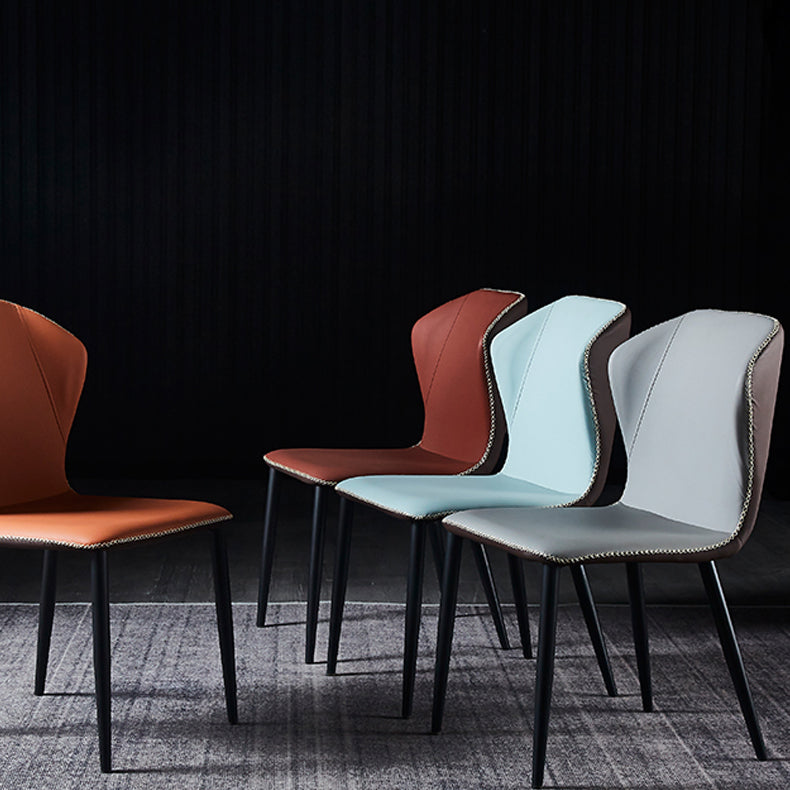 Silla lateral de comedor de diseño moderno, silla de cuero sin brazos para el hogar