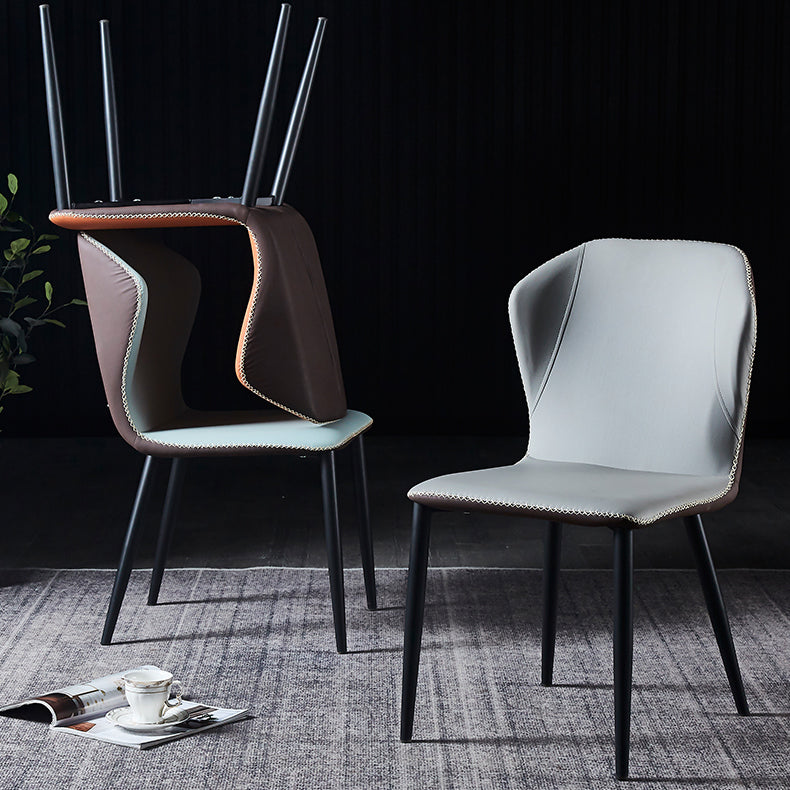 Silla lateral de comedor de diseño moderno, silla de cuero sin brazos para el hogar