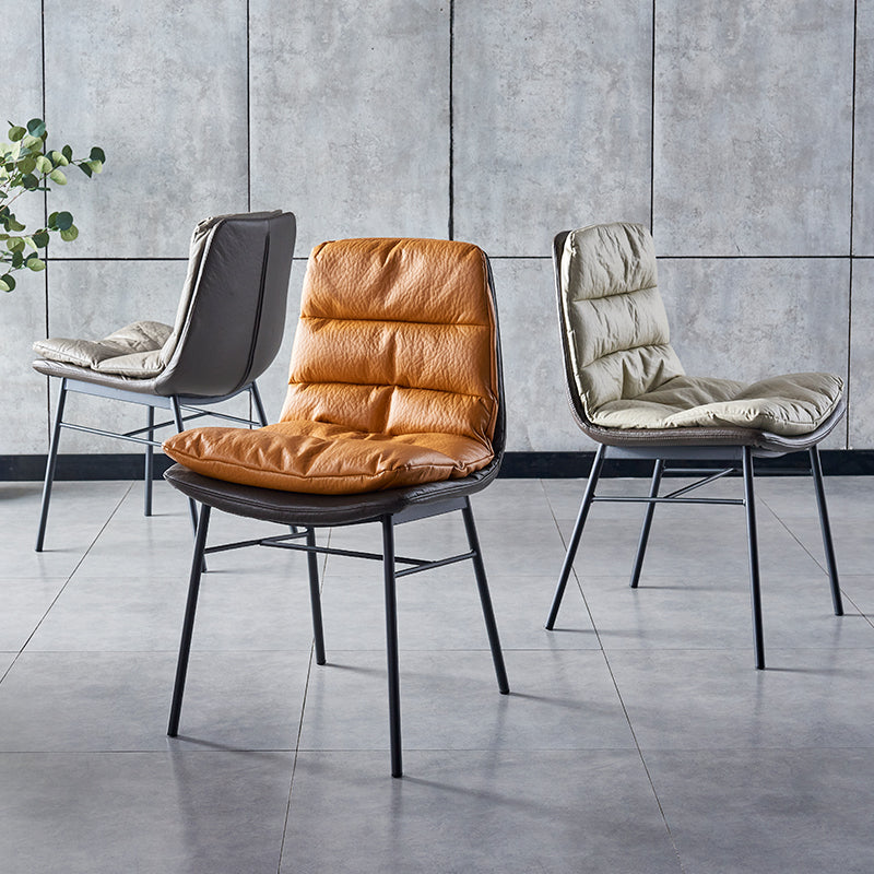 Modern Design Leather Dining Side Chair Upholstered Solid Back Armless Chairs