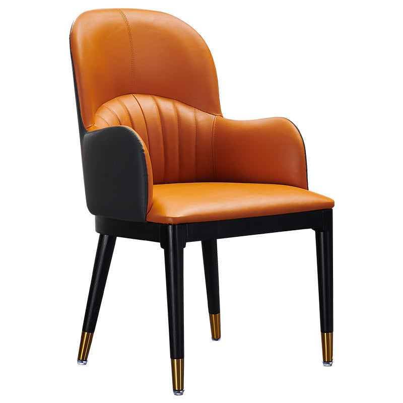 Contemporary Design Leather Dining Side Chair Solid Back Arm Chair for Home Use