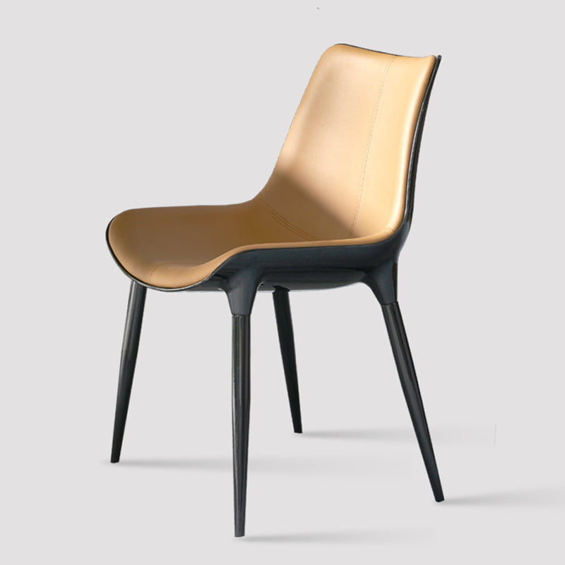 Silla lateral de comedor de cuero de diseño contemporáneo, silla con respaldo sólido para cocina