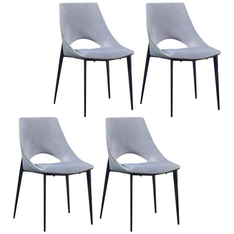 Silla lateral de cuero contemporánea para restaurante, silla de comedor con respaldo abierto y patas negras