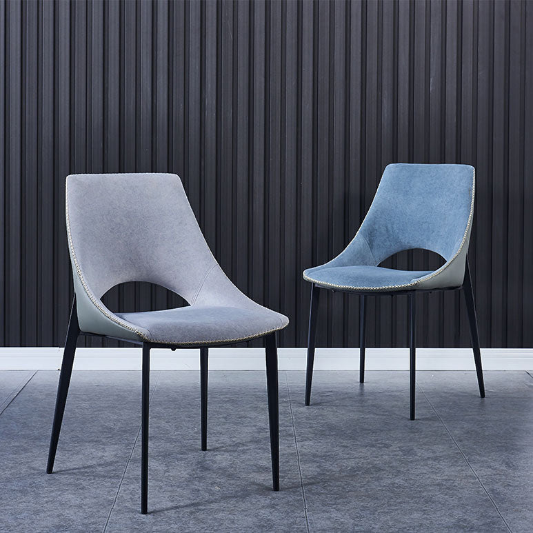 Silla lateral de cuero contemporánea para restaurante, silla de comedor con respaldo abierto y patas negras
