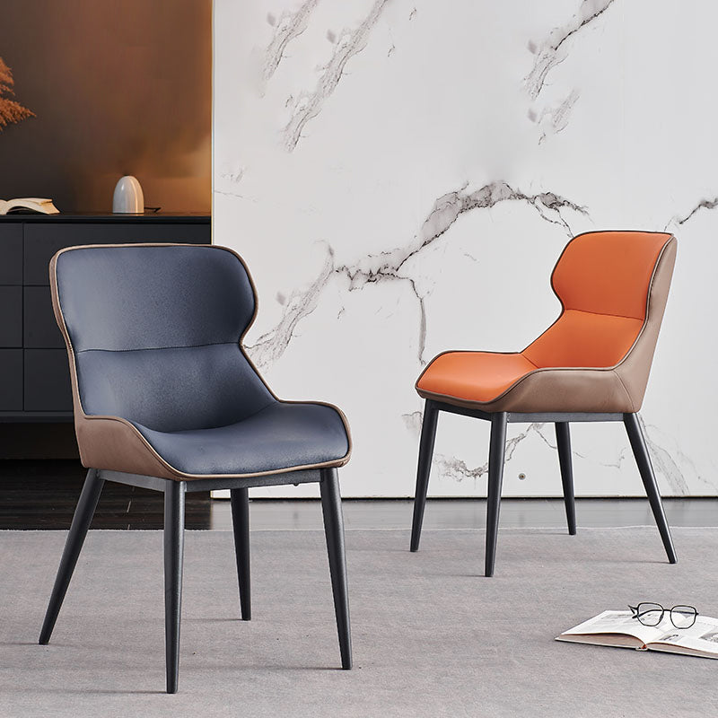 Chaise de salle à manger contemporaine en métal, chaise d'appoint en similicuir pour usage domestique (Ensemble de 2)