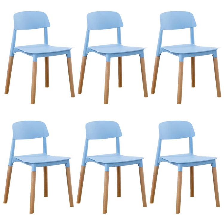 Home Plastic Armless Dining Chair Open Back Dining Side Chairs with Wood Legs