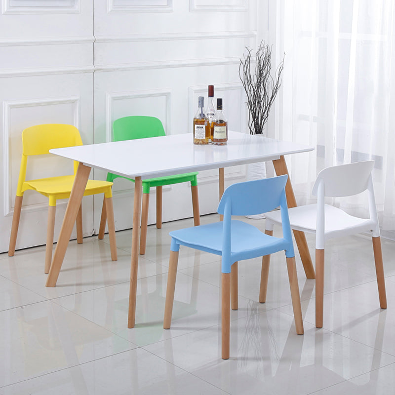 Home Plastic Armless Dining Chair Open Back Dining Side Chairs with Wood Legs