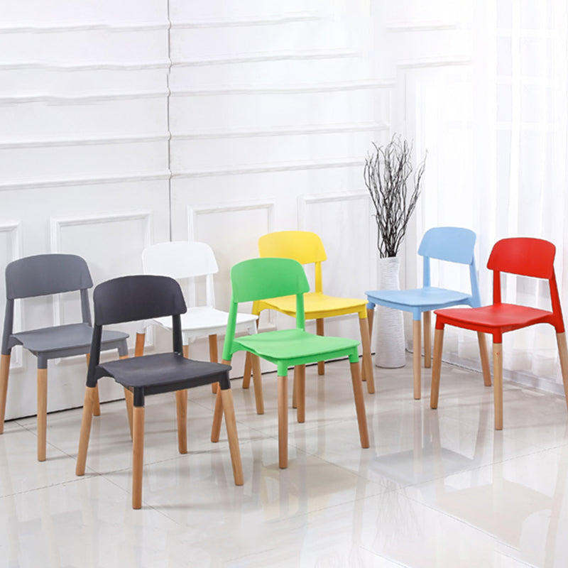 Home Plastic Armless Dining Chair Open Back Dining Side Chairs with Wood Legs