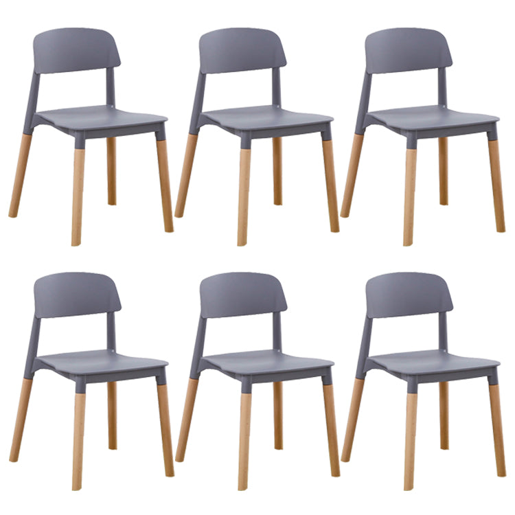 Home Plastic Armless Dining Chair Open Back Dining Side Chairs with Wood Legs