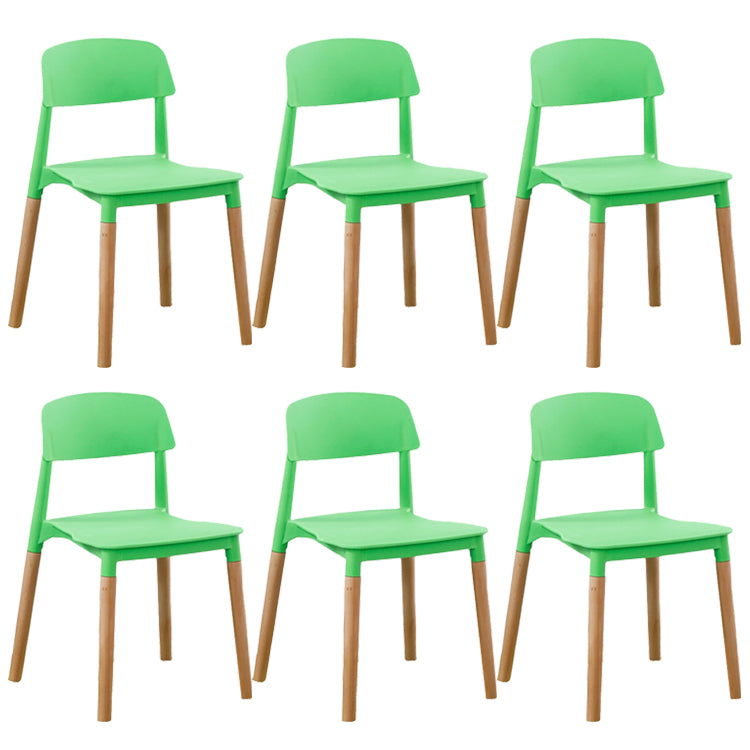 Home Plastic Armless Dining Chair Open Back Dining Side Chairs with Wood Legs