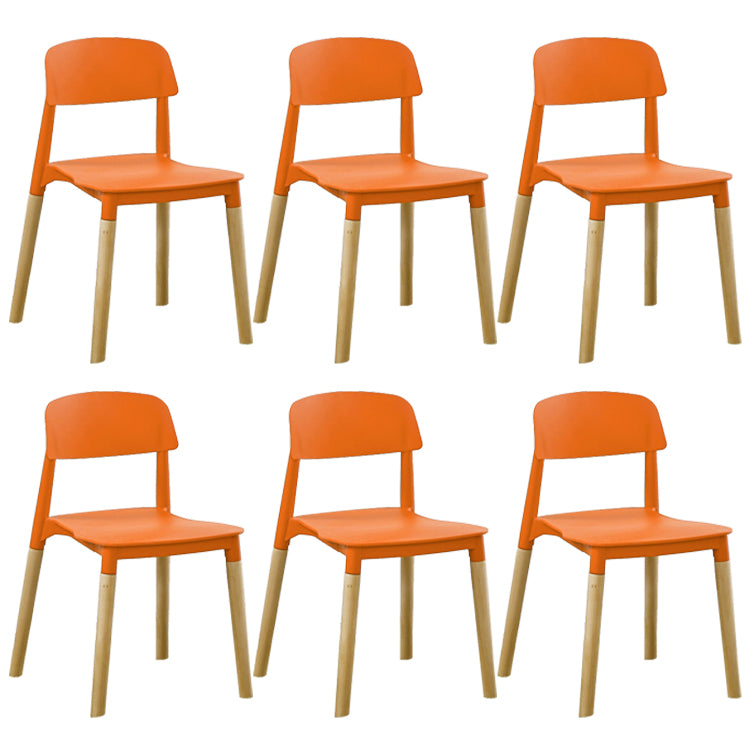 Home Plastic Armless Dining Chair Open Back Dining Side Chairs with Wood Legs