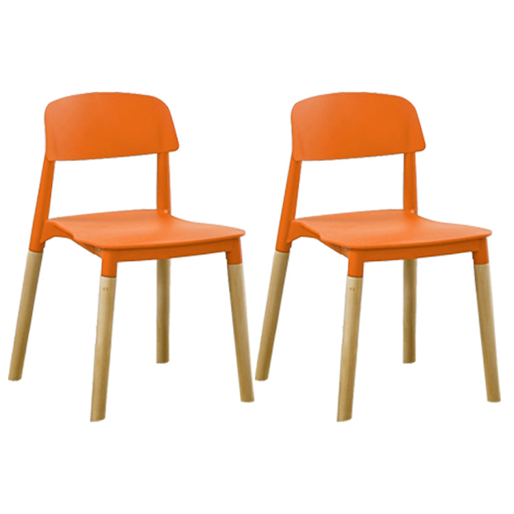 Home Plastic Armless Dining Chair Open Back Dining Side Chairs with Wood Legs