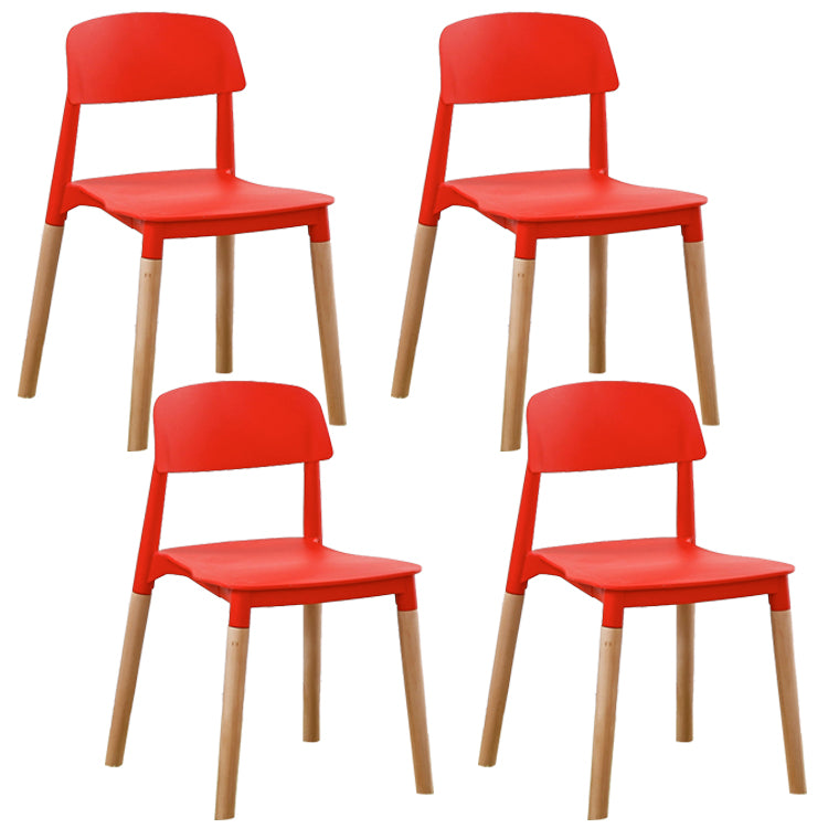 Home Plastic Armless Dining Chair Open Back Dining Side Chairs with Wood Legs