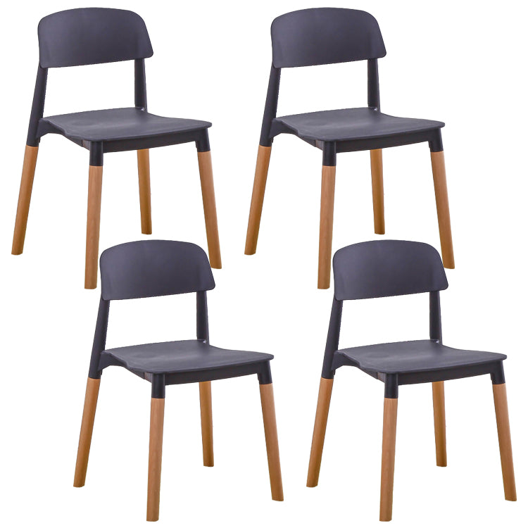 Home Plastic Armless Dining Chair Open Back Dining Side Chairs with Wood Legs