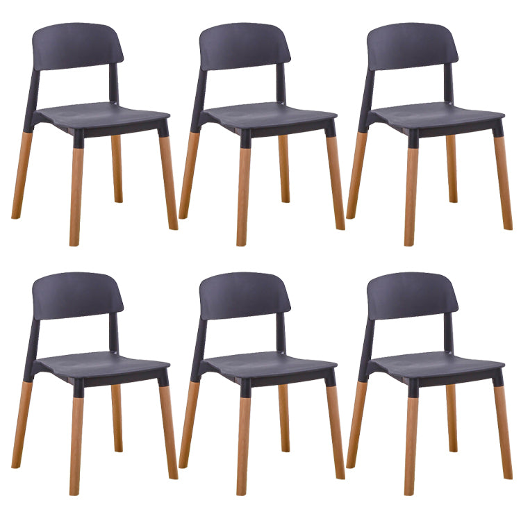 Home Plastic Armless Dining Chair Open Back Dining Side Chairs with Wood Legs