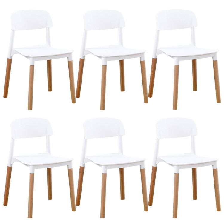 Home Plastic Armless Dining Chair Open Back Dining Side Chairs with Wood Legs