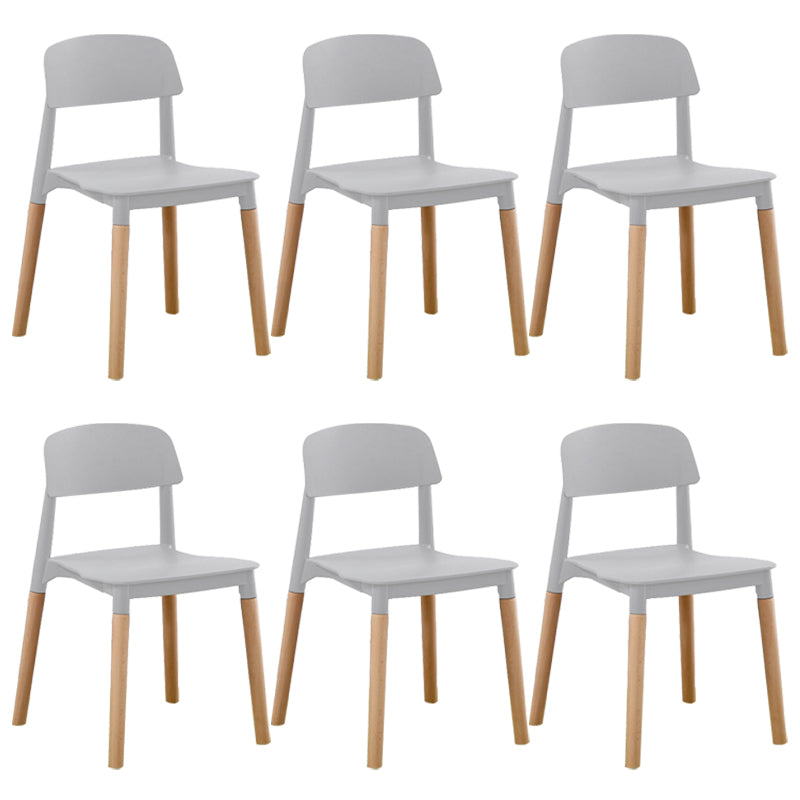 Home Plastic Armless Dining Chair Open Back Dining Side Chairs with Wood Legs