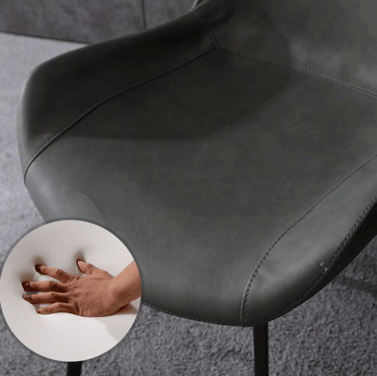 Silla auxiliar de cuero para el hogar moderno, respaldo sólido, silla de comedor con patas de metal