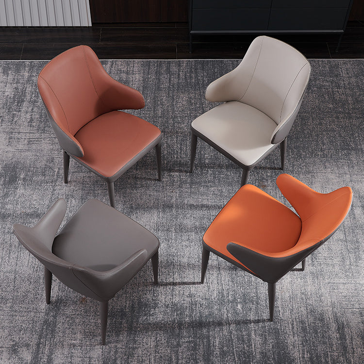 Silla de comedor de cuero contemporánea con respaldo sólido con acabado mate y sillón de hotel