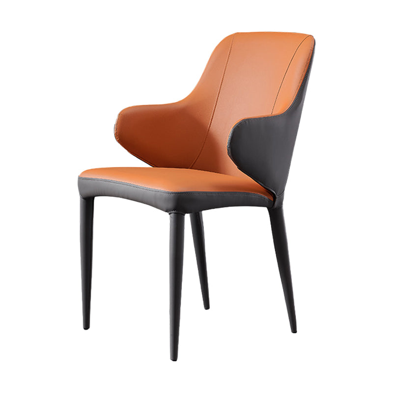 Contemporary Hotel Leather Arm Chair Matte Finish Solid Back Dining Chair