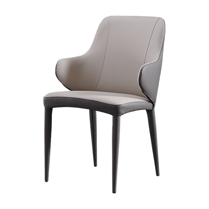 Contemporary Hotel Leather Arm Chair Matte Finish Solid Back Dining Chair