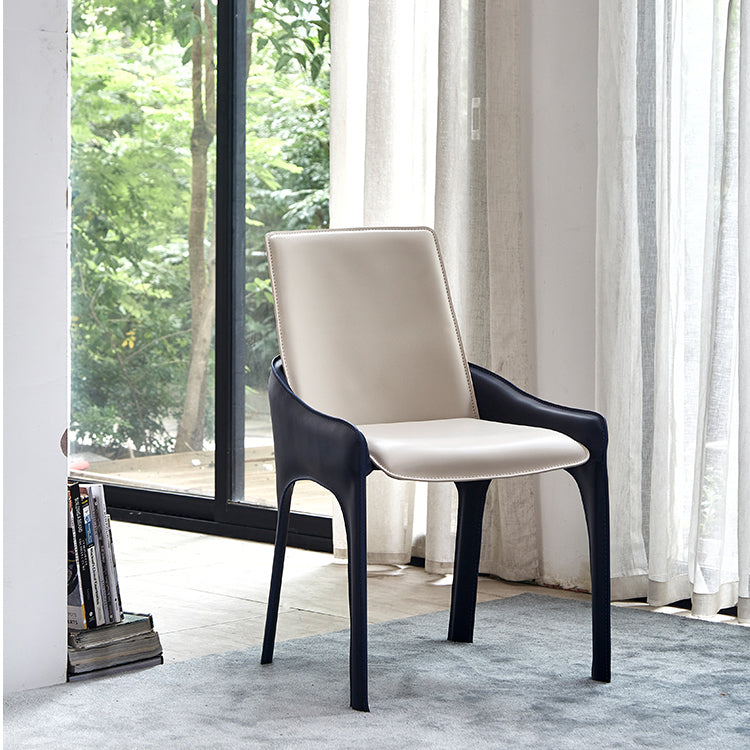 Modern Style Dining Armchairs Upholstered Solid Back Arm Chairs with Metal Legs