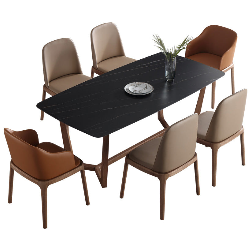 Mesa de comedor negra de piedra sinterizada Simplicicidad Mesa base de caballete para comedor