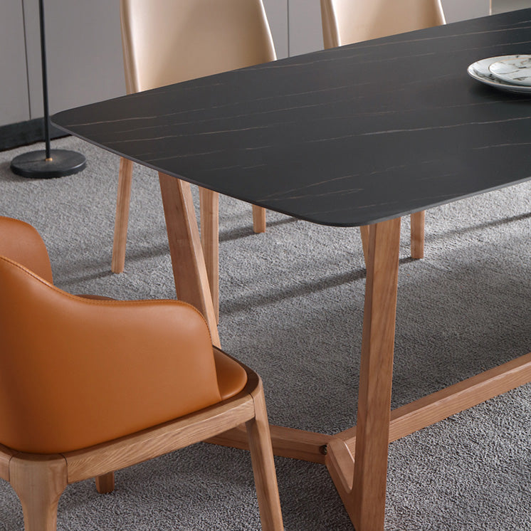 Mesa de comedor negra de piedra sinterizada Simplicicidad Mesa base de caballete para comedor