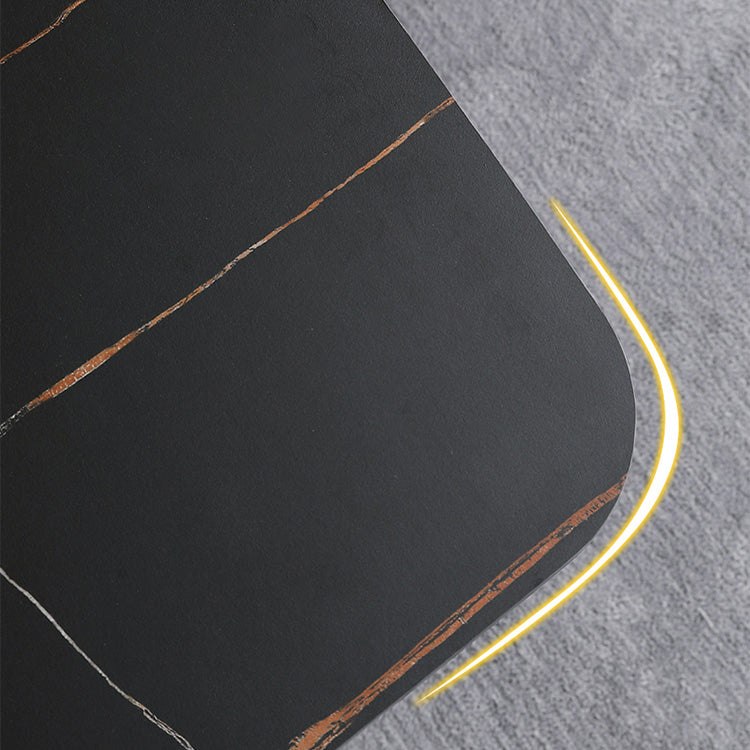 Mesa de comedor negra de piedra sinterizada Simplicicidad Mesa base de caballete para comedor