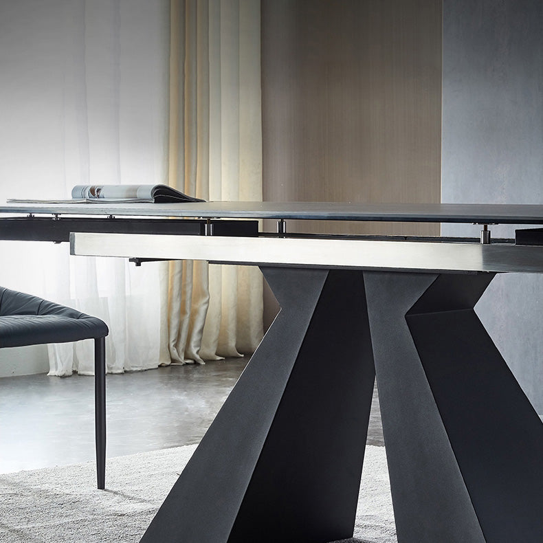 Mesa de comedor estándar negra industrial, mesa de comedor rectangular de piedra sinterizada para cocina