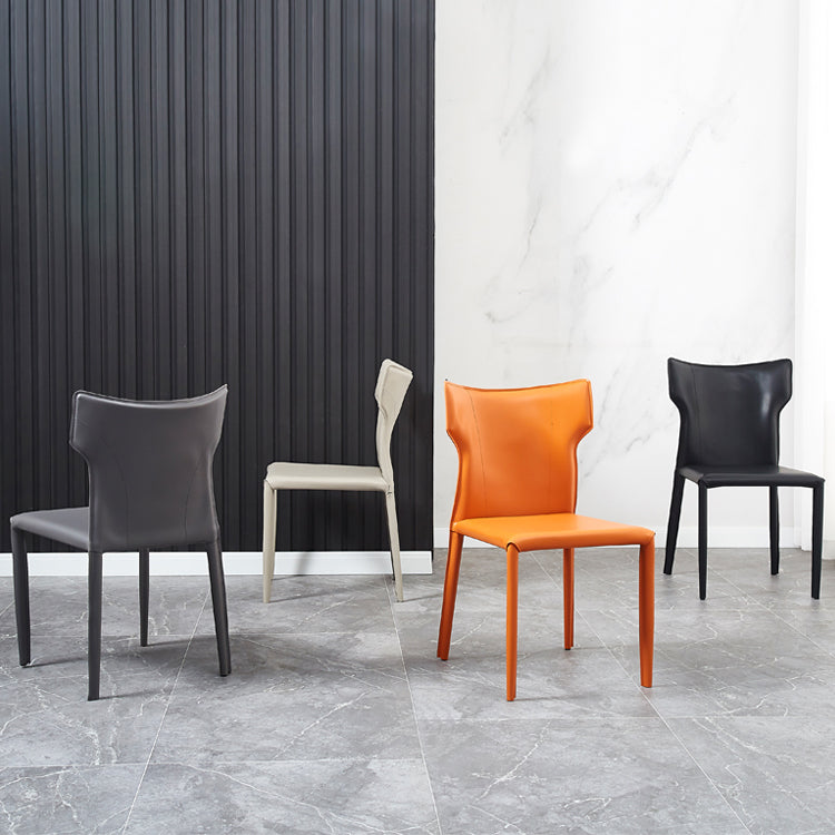 Silla sin brazos de comedor de metal contemporáneo, silla lateral de piel sintética para uso doméstico