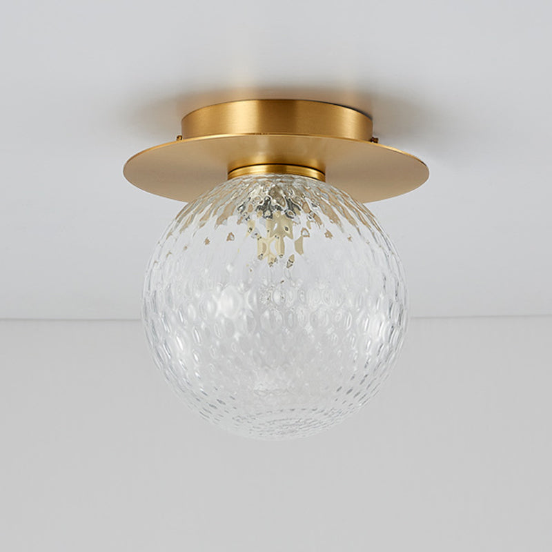 Modern Concise Indoor Flush Mount Copper Globe Ceiling Fixture with Ripple Glass Shade