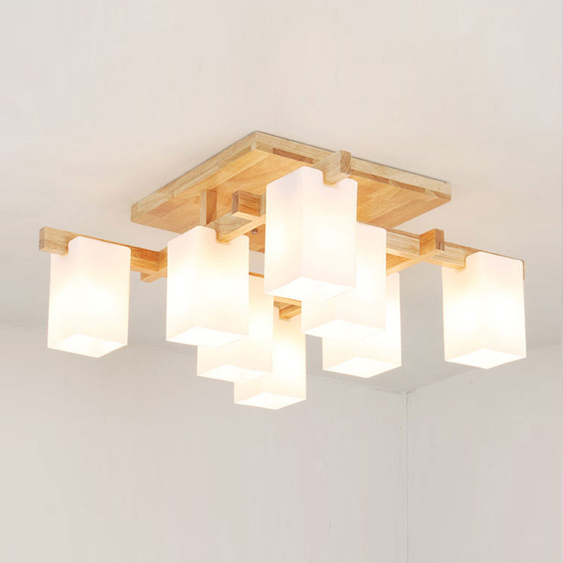 Plafonnier Semi-encastré géométrique en verre, plafonnier en bois de Style concis moderne pour salon