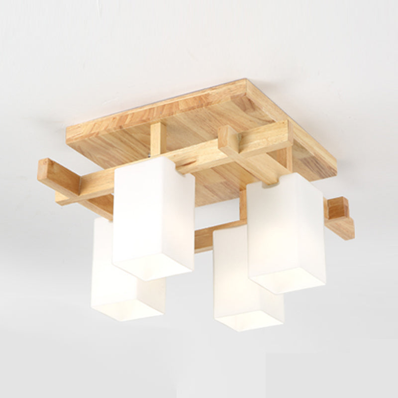 Plafonnier Semi-encastré géométrique en verre, plafonnier en bois de Style concis moderne pour salon