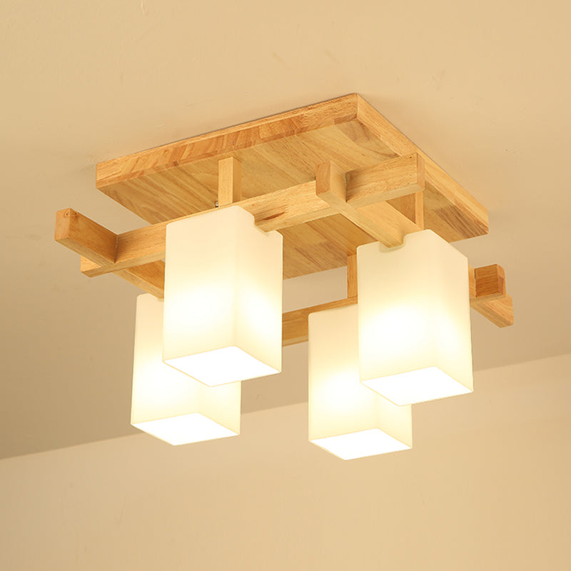Plafonnier Semi-encastré géométrique en verre, plafonnier en bois de Style concis moderne pour salon