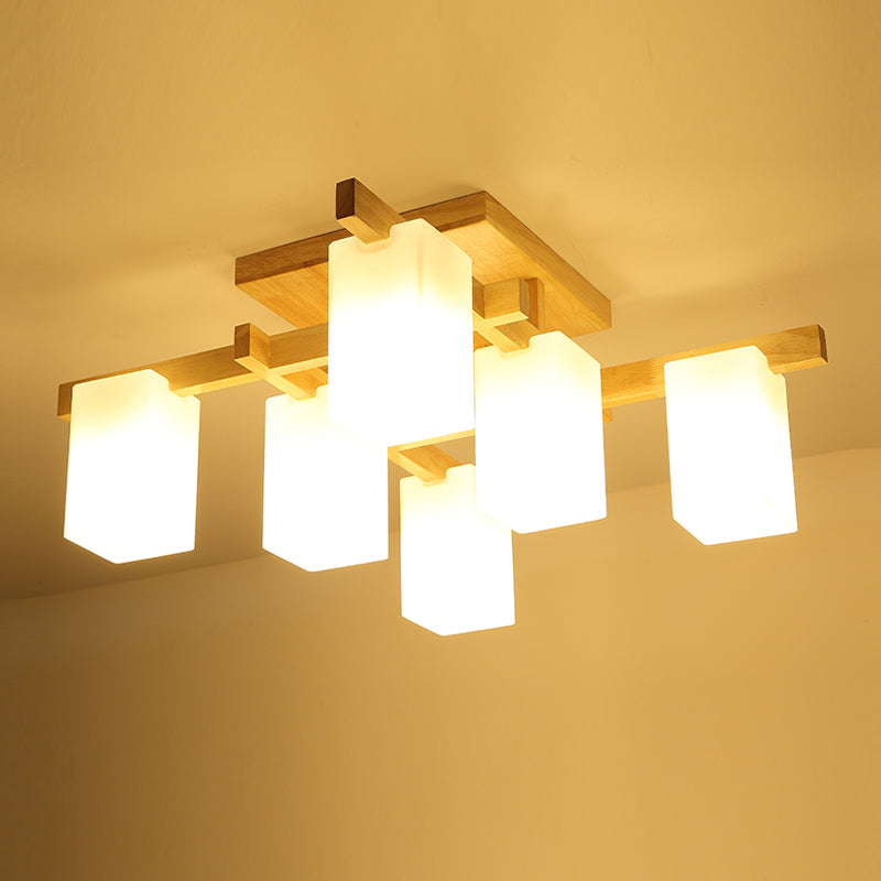 Plafonnier Semi-encastré géométrique en verre, plafonnier en bois de Style concis moderne pour salon
