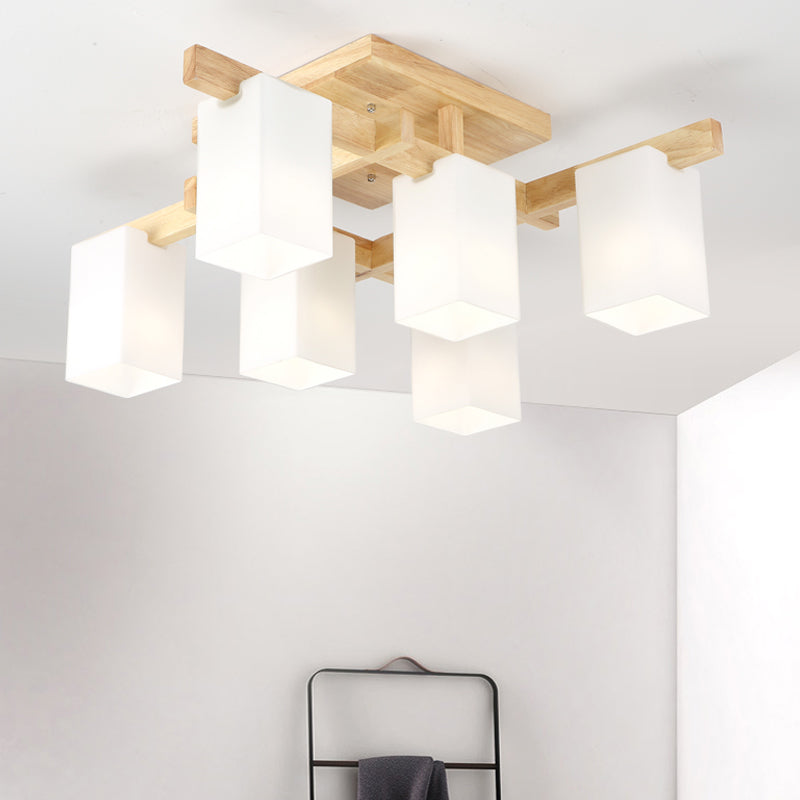 Plafonnier Semi-encastré géométrique en verre, plafonnier en bois de Style concis moderne pour salon