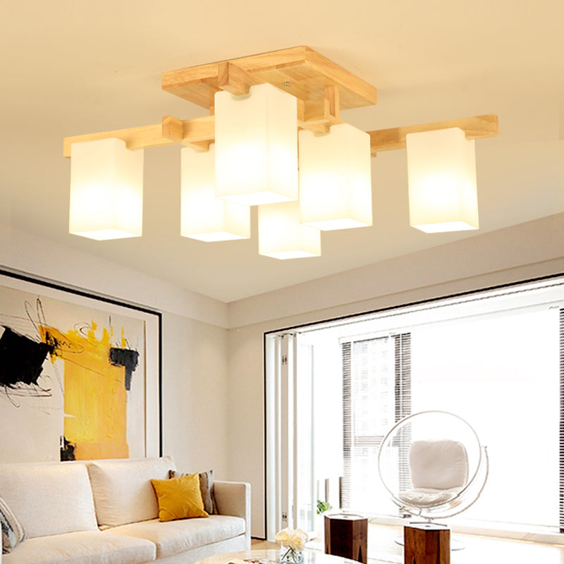 Plafonnier Semi-encastré géométrique en verre, plafonnier en bois de Style concis moderne pour salon