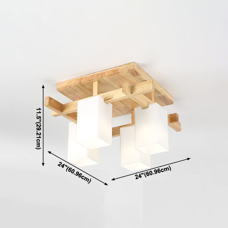 Plafonnier Semi-encastré géométrique en verre, plafonnier en bois de Style concis moderne pour salon