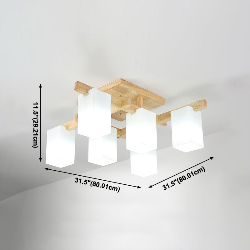 Plafonnier Semi-encastré géométrique en verre, plafonnier en bois de Style concis moderne pour salon