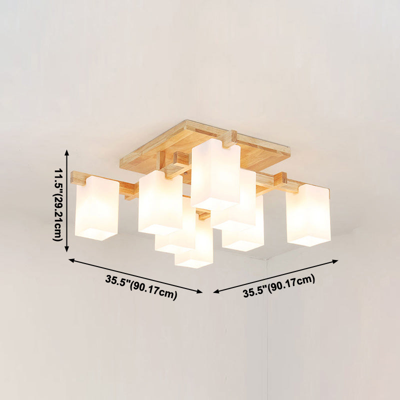 Plafonnier Semi-encastré géométrique en verre, plafonnier en bois de Style concis moderne pour salon