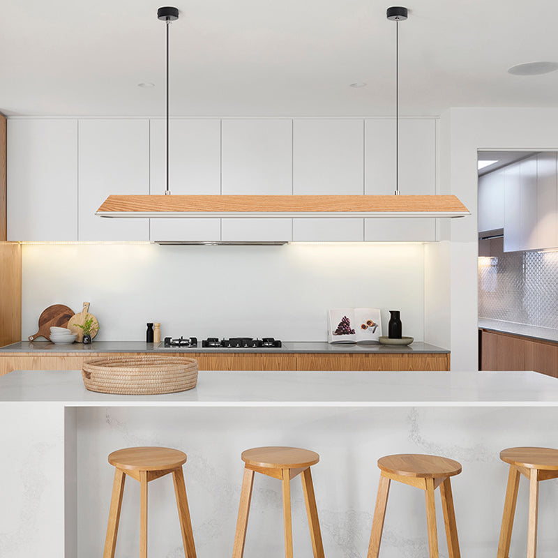 Modern 1-Light Island Light Linear Wood Island Chandelier Lights for Office