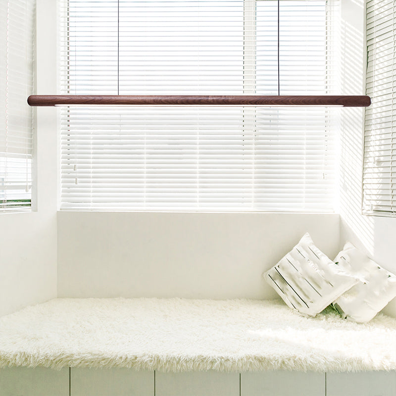 Modern Wood Chandelier Lamp Linear 1 Light LED Island Pendant for Office