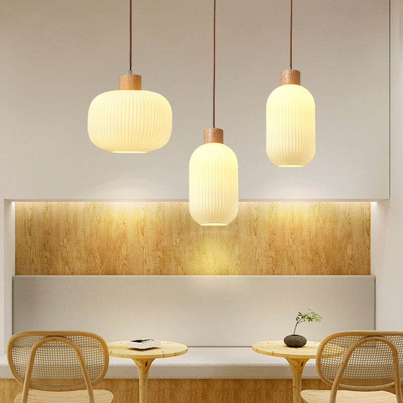 Wooden Geometric Pendant Light in Modern Artistic Style Glass Indoor Hanging Lamp in Log Color