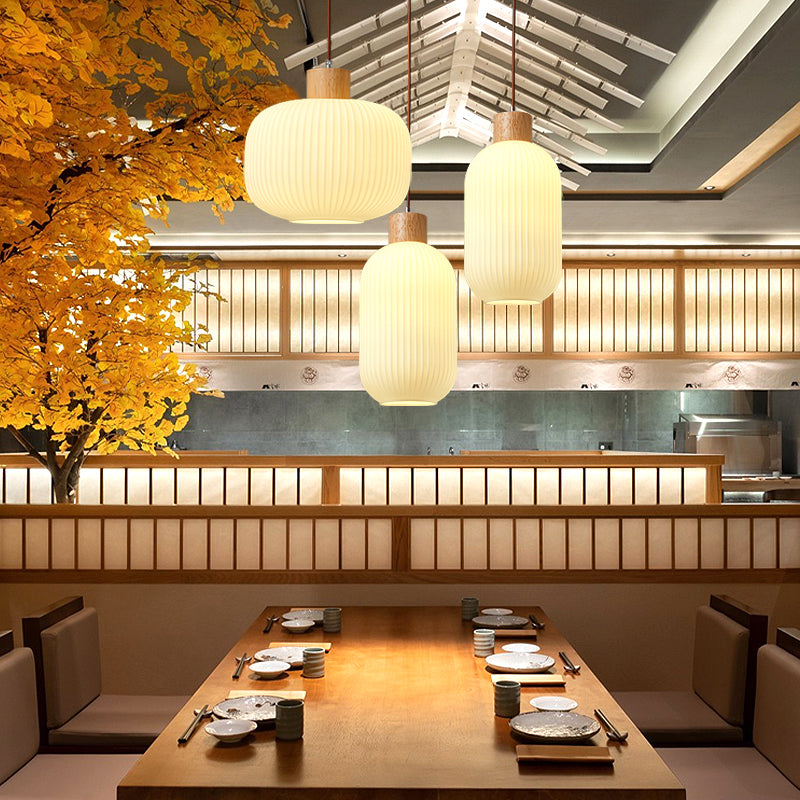 Wooden Geometric Pendant Light in Modern Artistic Style Glass Indoor Hanging Lamp in Log Color